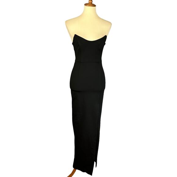Superdown Black Strapless Maxi Dress SMALL Bustier Side Slit Revolve $98 NEW - Picture 4 of 9